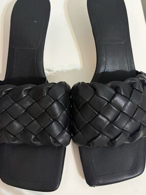 Black Braided Slide Sandals - Women